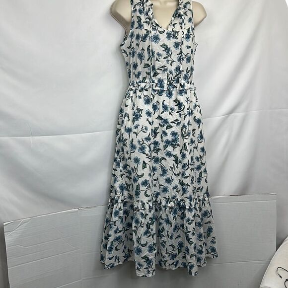 J. Crew Factory BY544 Tie front blue and white floral midi dress size 0 NWT - Picture 1 of 16